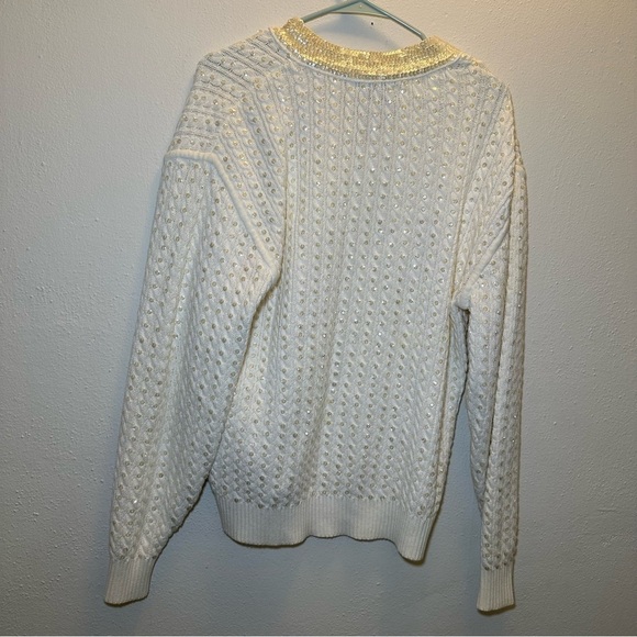 Eleanor P Brenner Vintage Gold Trim White Sweater Size Small - Picture 5 of 10